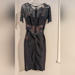 Byron Lars Sheer Black Lace Midi Dress